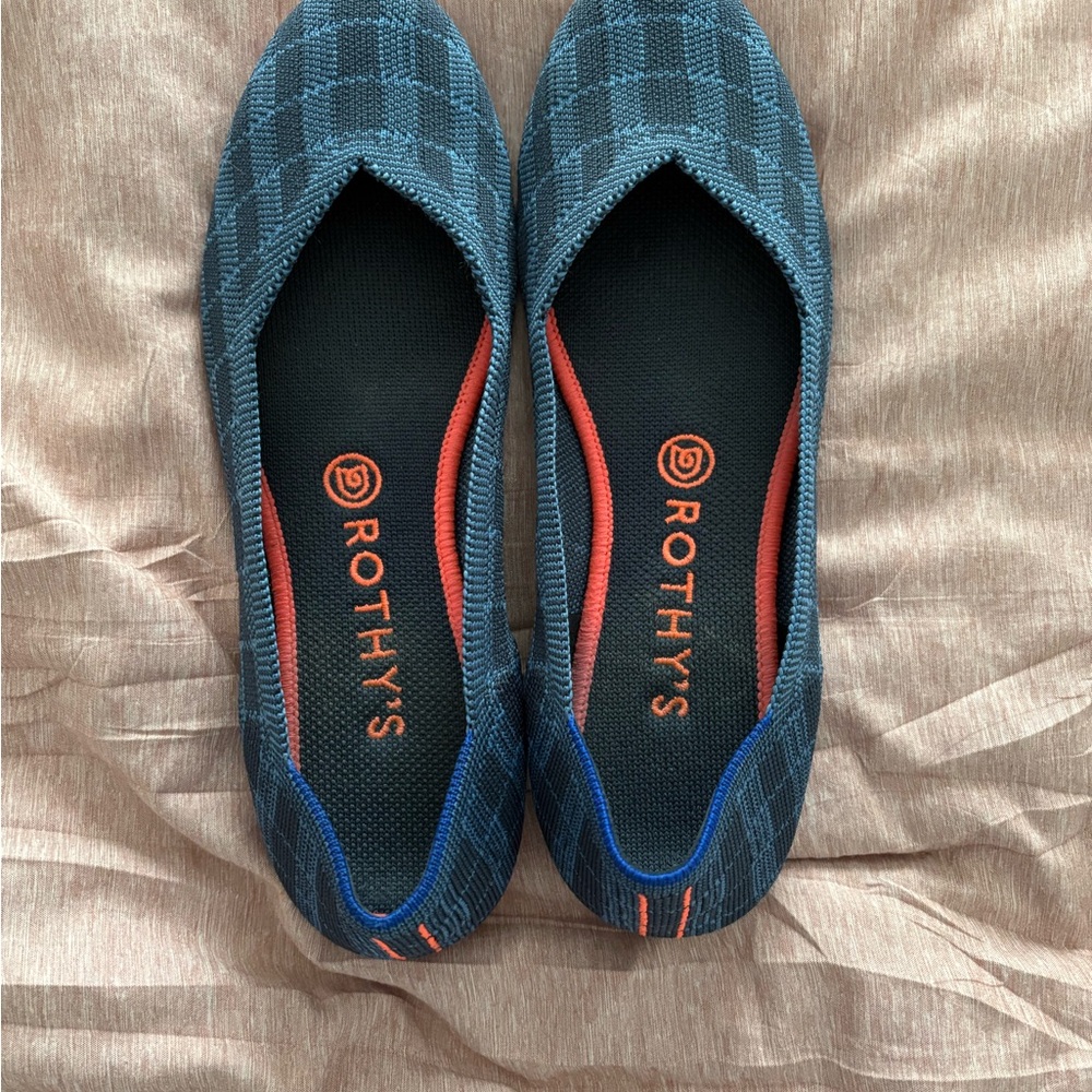 Rothy's Checkered Blue and Orange Flats